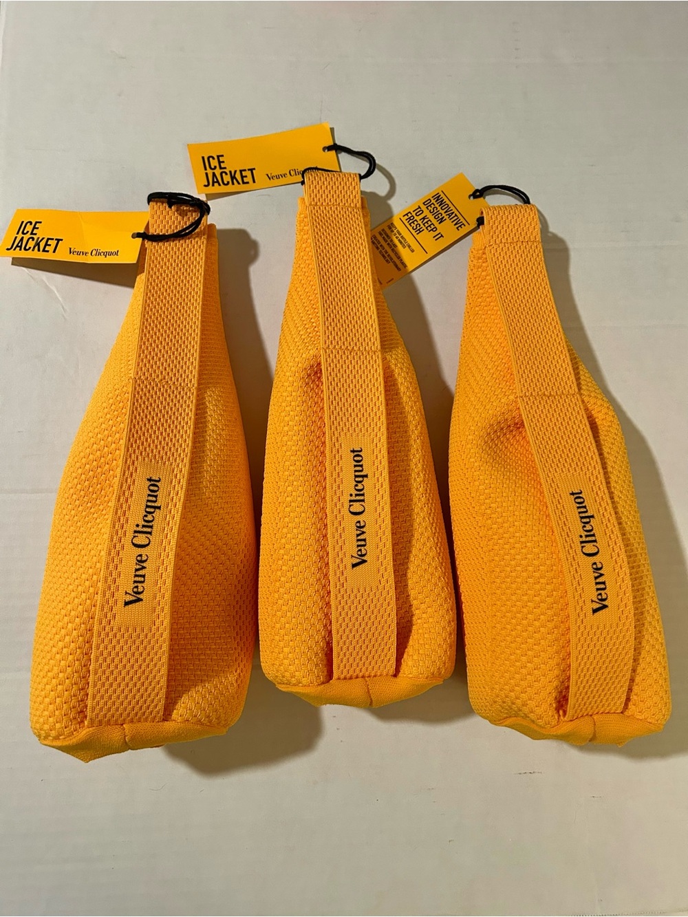 Veuve Clicquot Lot Of 3 Orange Champagne Ice Jacket Bottle Holder Knitted - Read